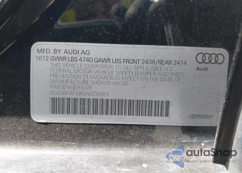 2013 Audi A4 2.0T Premium from USA, damaged, VIN WAUAFAFL8DN026989